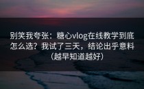 别笑我夸张：糖心vlog在线教学到底怎么选？我试了三天，结论出乎意料（越早知道越好）