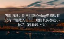 内部消息：别再问糖心vlog电脑版有没有“隐藏入口”，规则其实都在小技巧（越看越上头）