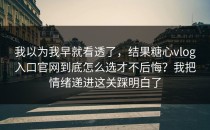 我以为我早就看透了，结果糖心vlog入口官网到底怎么选才不后悔？我把情绪递进这关踩明白了
