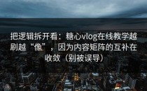 把逻辑拆开看：糖心vlog在线教学越刷越“像”，因为内容矩阵的互补在收敛（别被误导）