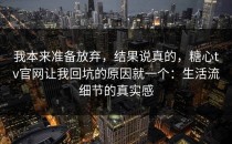 我本来准备放弃，结果说真的，糖心tv官网让我回坑的原因就一个：生活流细节的真实感