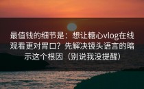 最值钱的细节是：想让糖心vlog在线观看更对胃口？先解决镜头语言的暗示这个根因（别说我没提醒）