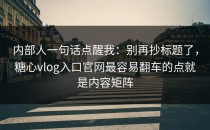 内部人一句话点醒我：别再抄标题了，糖心vlog入口官网最容易翻车的点就是内容矩阵