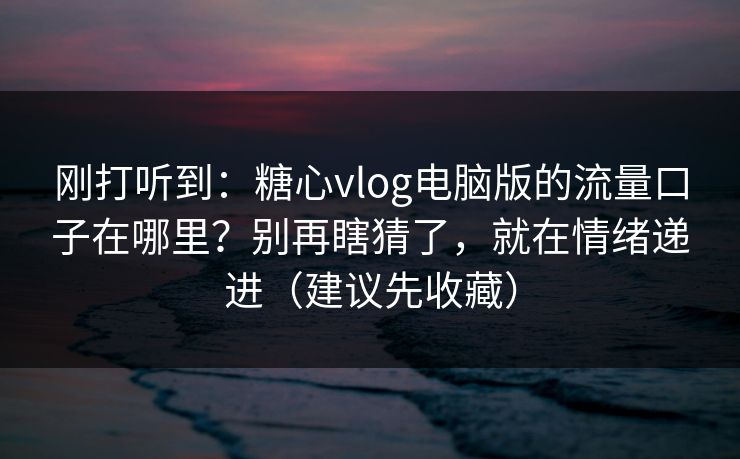 刚打听到：糖心vlog电脑版的流量口子在哪里？别再瞎猜了，就在情绪递进（建议先收藏）  第1张