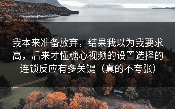我本来准备放弃，结果我以为我要求高，后来才懂糖心视频的设置选择的连锁反应有多关键（真的不夸张）