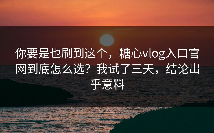 你要是也刷到这个，糖心vlog入口官网到底怎么选？我试了三天，结论出乎意料