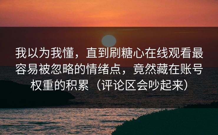 我以为我懂，直到刷糖心在线观看最容易被忽略的情绪点，竟然藏在账号权重的积累（评论区会吵起来）