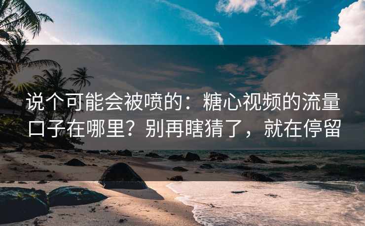 说个可能会被喷的：糖心视频的流量口子在哪里？别再瞎猜了，就在停留